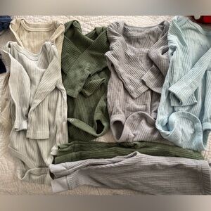 Cloud Island Ribbed Bodysuits in Green, Gray, and Blue